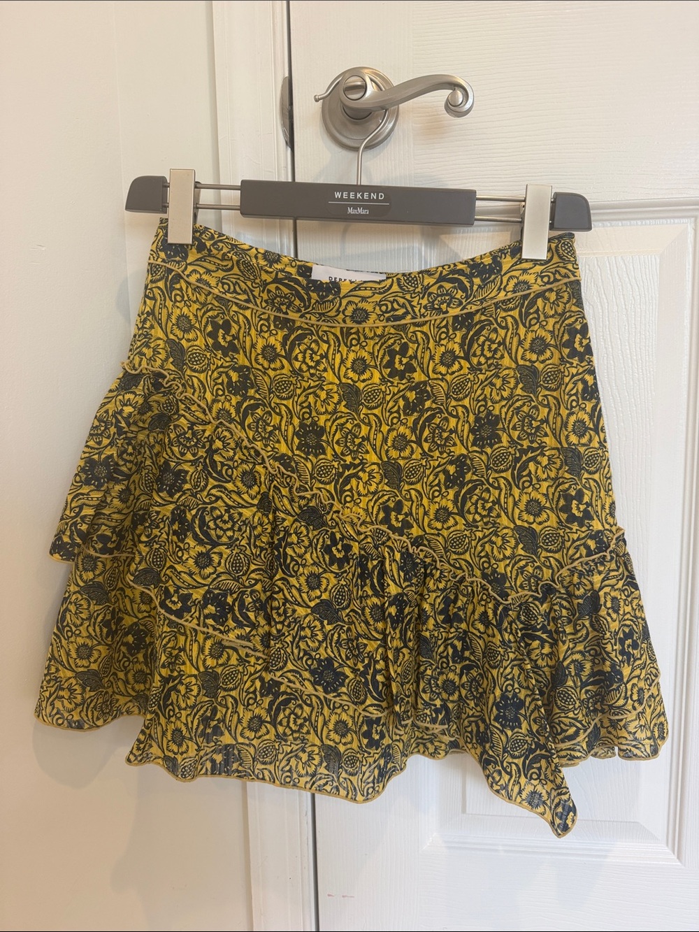 10 Crosby Derek Lam Yellow and Navy Floral Tiered Skirt